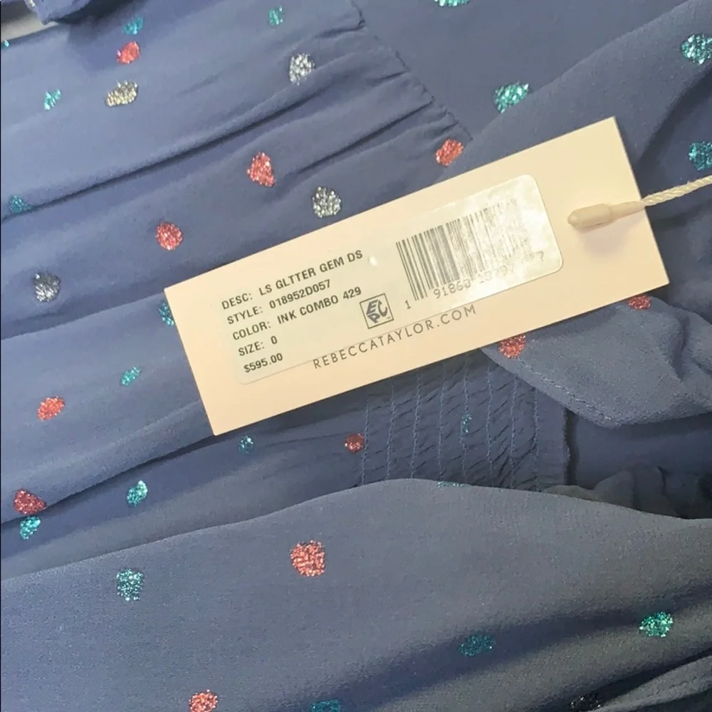 New REBECCA TAYLOR Glitter Gem Chiffon silk long sleeve Dress blue - Picture 9 of 10